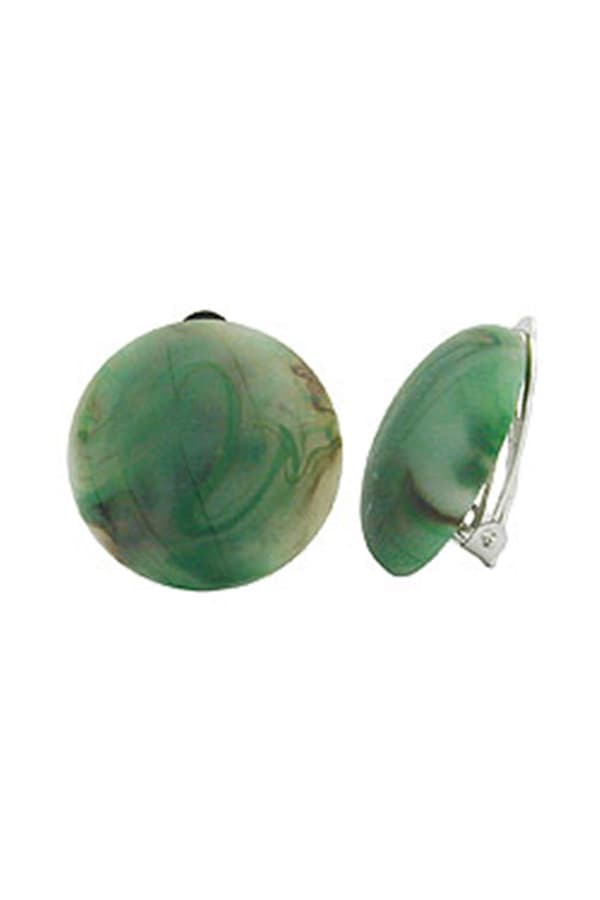 Clip-On Earring Round Green Marbled Matte 22mm - GL00948