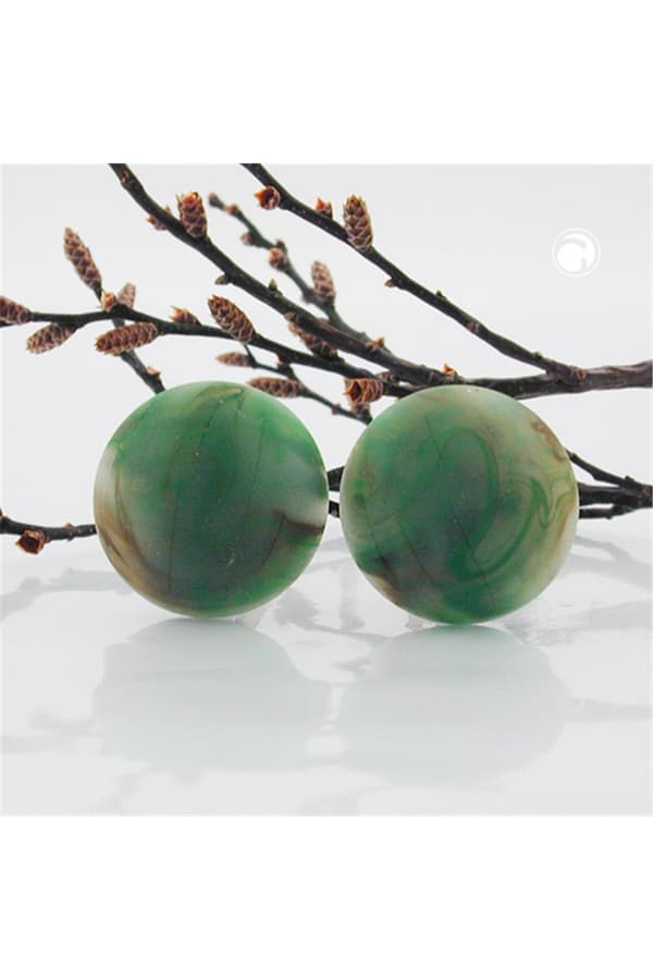 Clip-On Earring Round Green Marbled Matte 22mm - GL00948