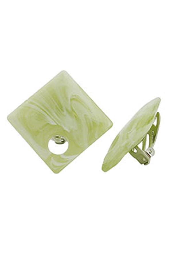 Clip-On Earring Square Beads Green Light White 25x25mm - GL00940