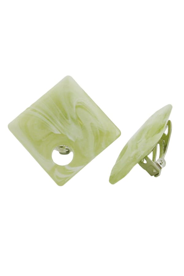 Clip-On Earring Square Beads Green Light White 25x25mm - GL00940