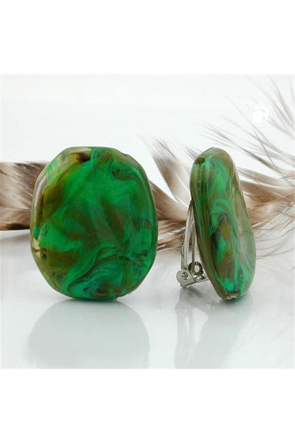 Clip-On Earring Olive Green Brown Marbled - GL00797