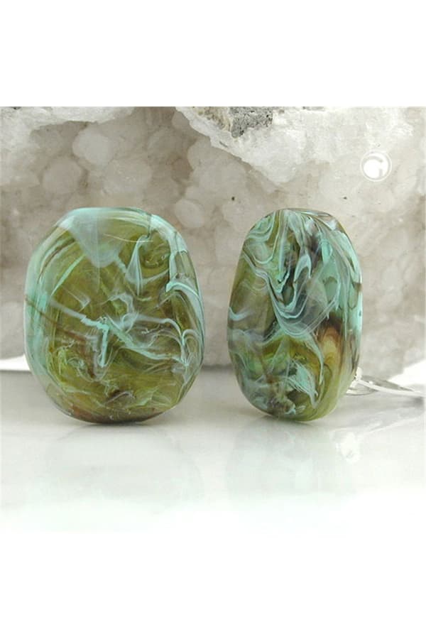 Clip-On Earring Olive Green Turquoise Marbled - GL00668