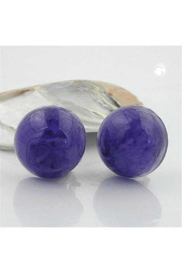 Clip-On Earring Round 18mm Purple Marbled - GL02629