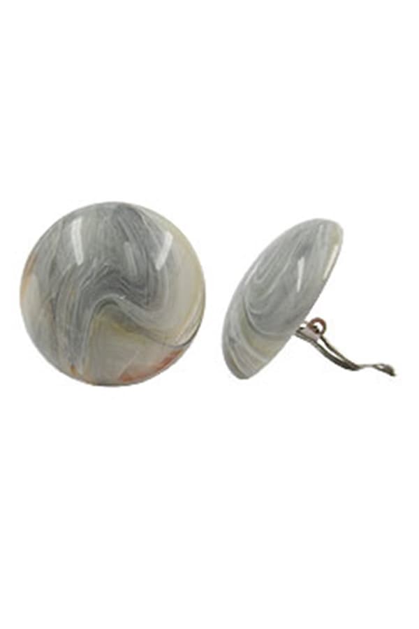 Clip-On Earring Round Beige Grey Marbled 30mm - GL03958