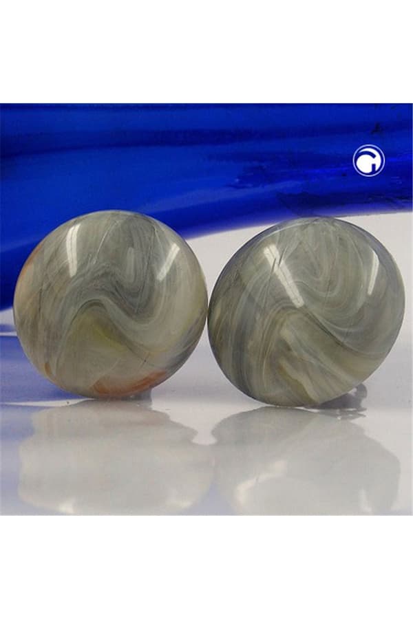 Clip-On Earring Round Beige Grey Marbled 30mm - GL03958