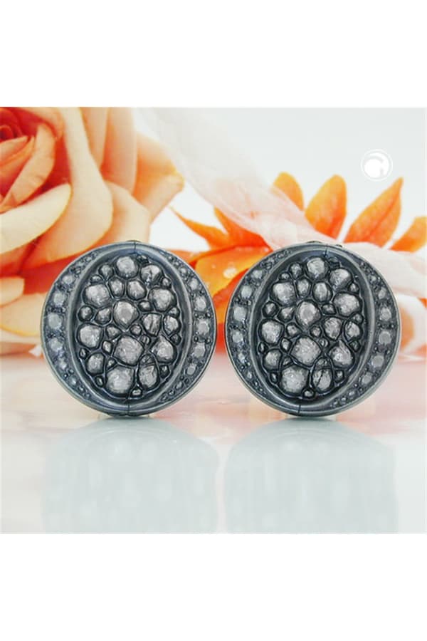 Clip-On Earring Round Silver Grey Antique Look 22mm - GL00942