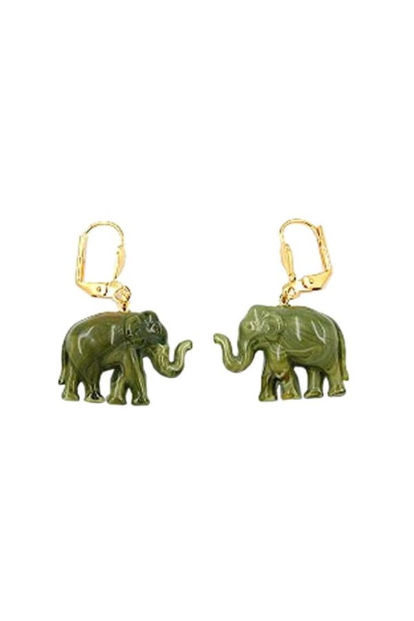 Leverback Earrings Mini Elephant Olive - GL00489