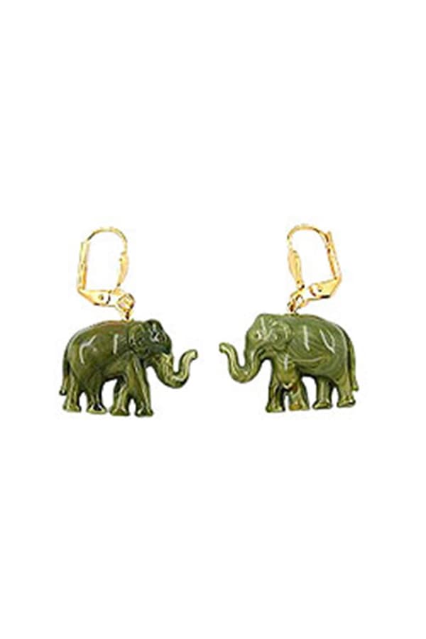 Leverback Earrings Mini Elephant Olive - GL00489