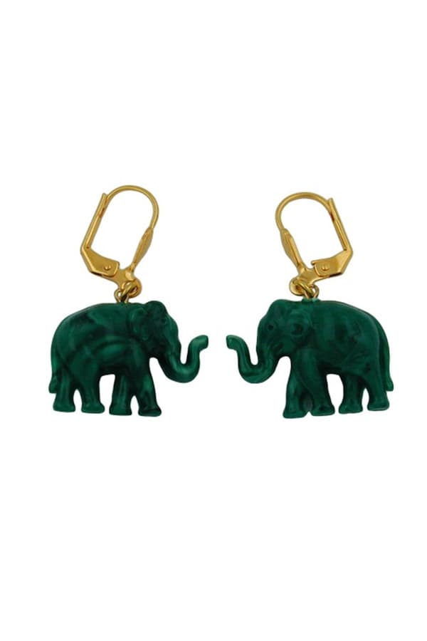 Leverback Earrings Tiny Elephants Green Marbled - GL04818