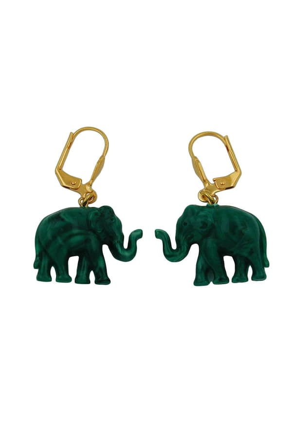 Leverback Earrings Tiny Elephants Green Marbled - GL04818