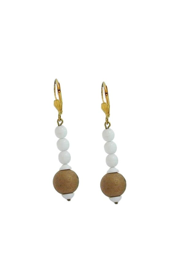 Leverback Earrings White Glass Beads - GL03132