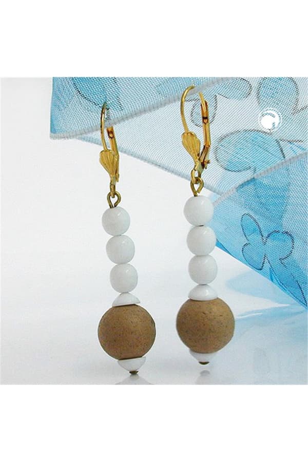 Leverback Earrings White Glass Beads - GL03132