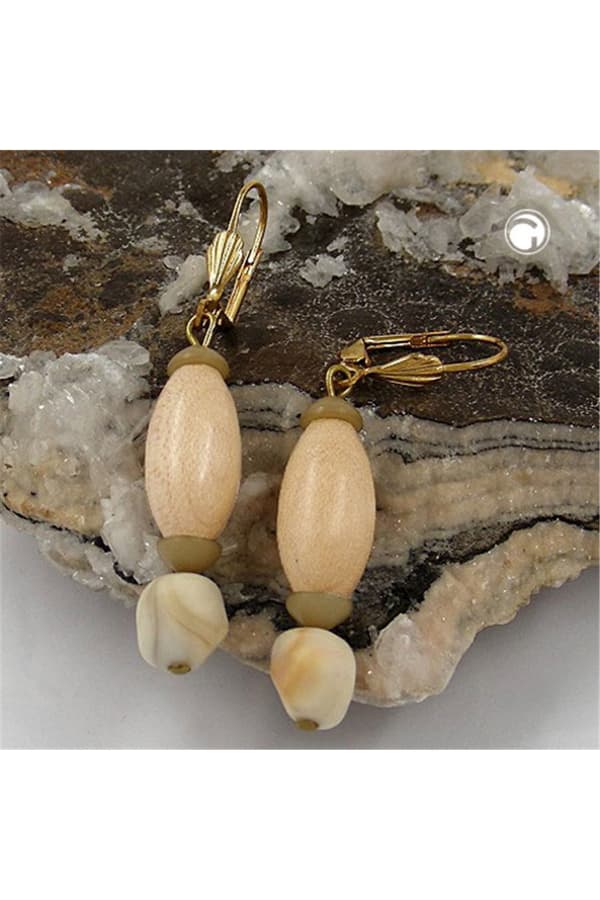 Leverback Earrings Wooden Beads And Square - GL02875