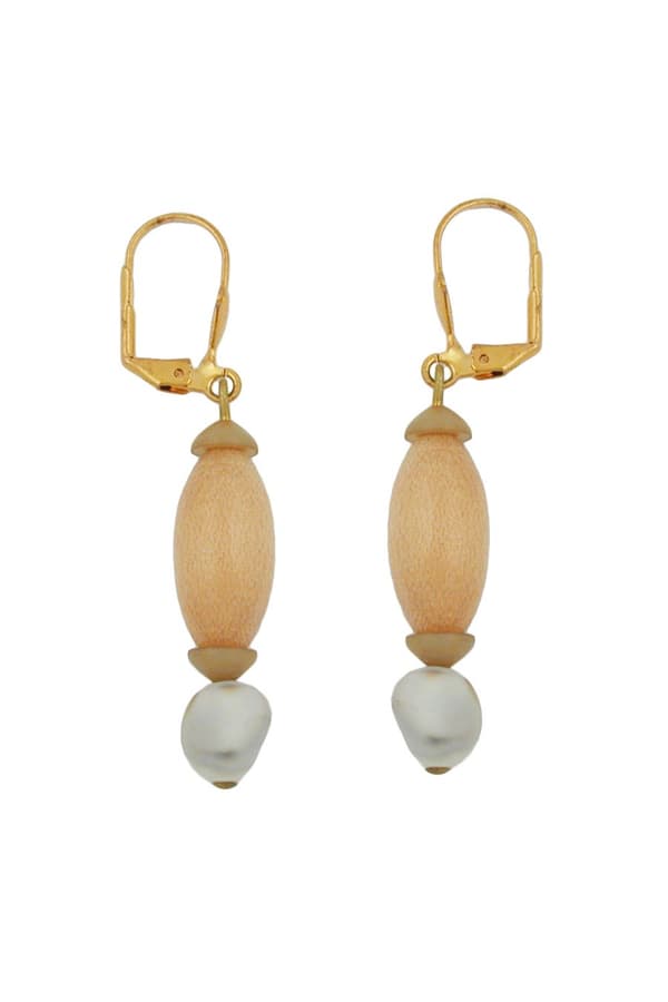 Leverback Earrings Wooden Beads And Square - GL02875