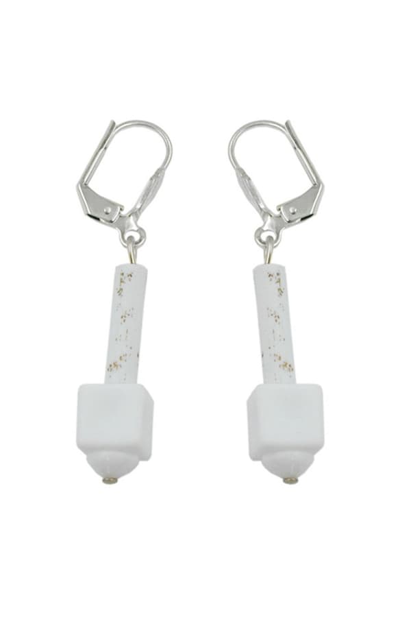 Leverback Earrings White Matte With Pattern - GL01923