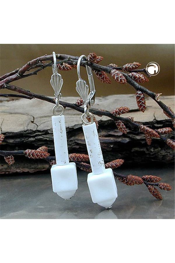 Leverback Earrings White Matte With Pattern - GL01923