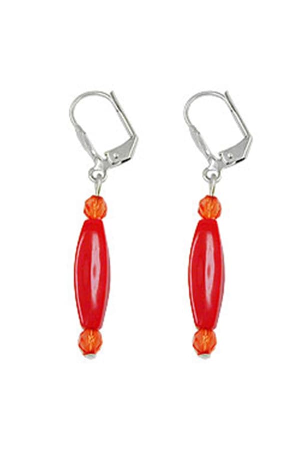 Leverback Earrings Olive Beads Red Glossy - GL01900