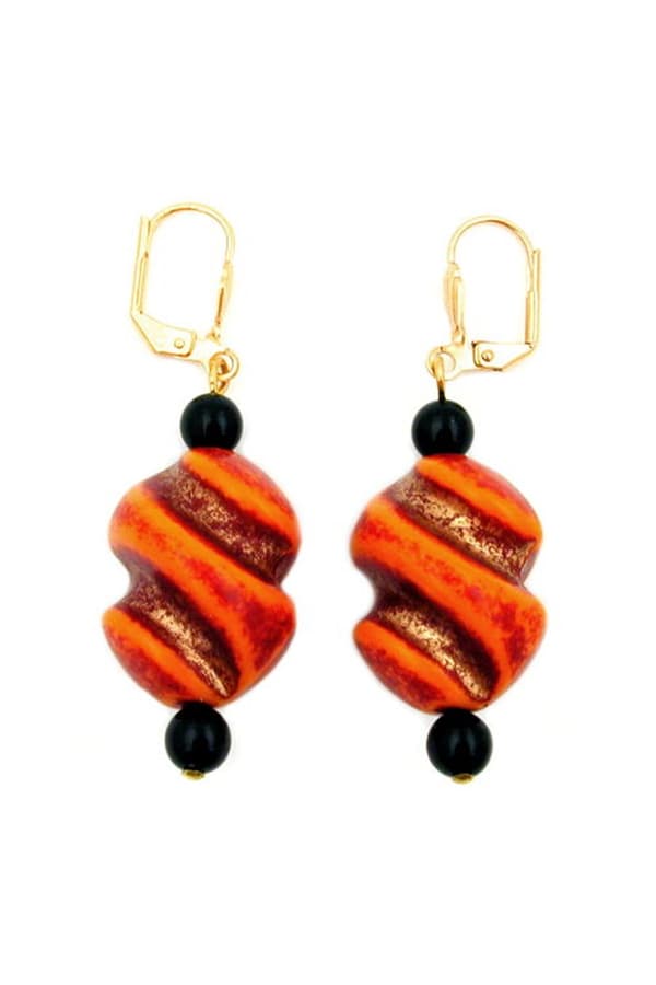 Leverback Earrings Twisted Bead Red Orange Black - GL01360