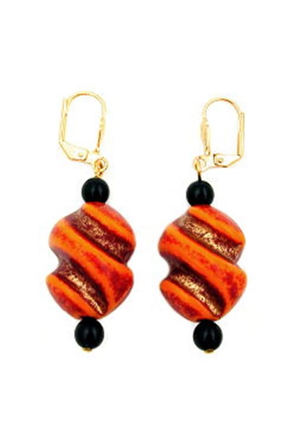 Leverback Earrings Twisted Bead Red Orange Black - GL01360