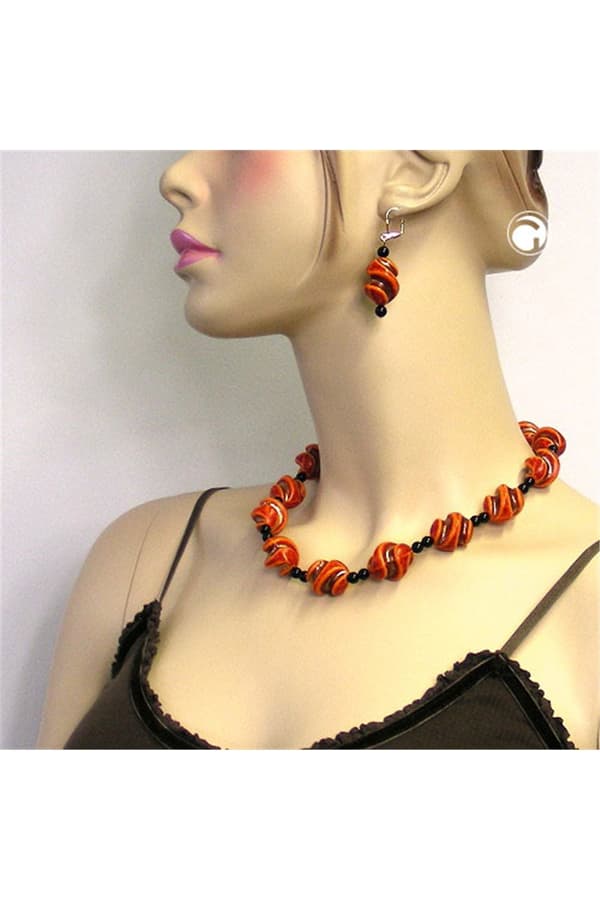 Leverback Earrings Twisted Bead Red Orange Black - GL01360