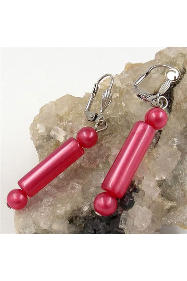 Leverback Earrings Dangling Red Silky Shimmering - GL00752