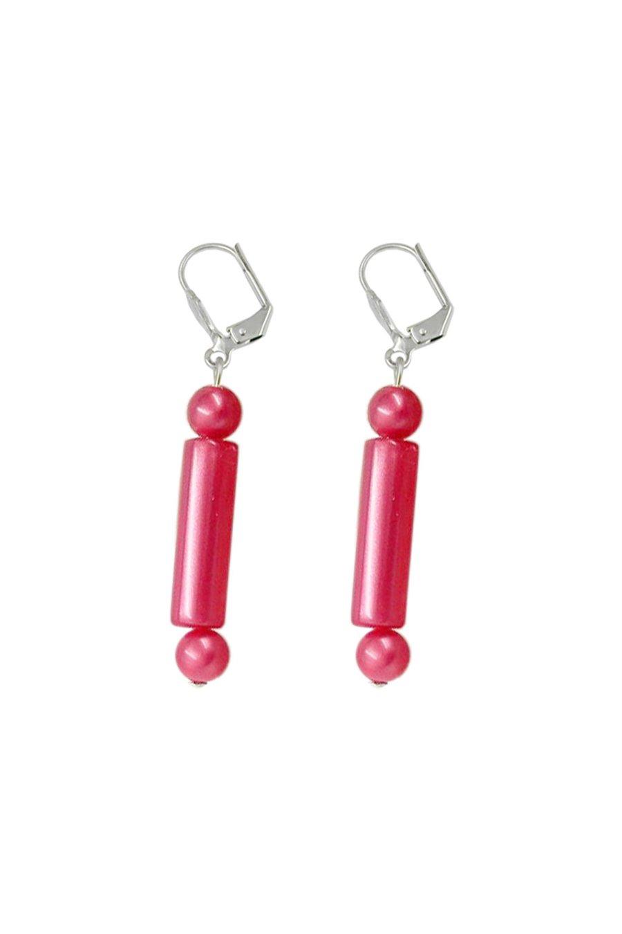 LEVERBACK EARRINGS DANGLING RED SILKY SHIMMERING
