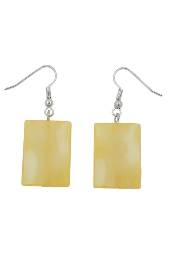 Hook Earrings Pillow Bead Yellow Silky Glossy - GL05290