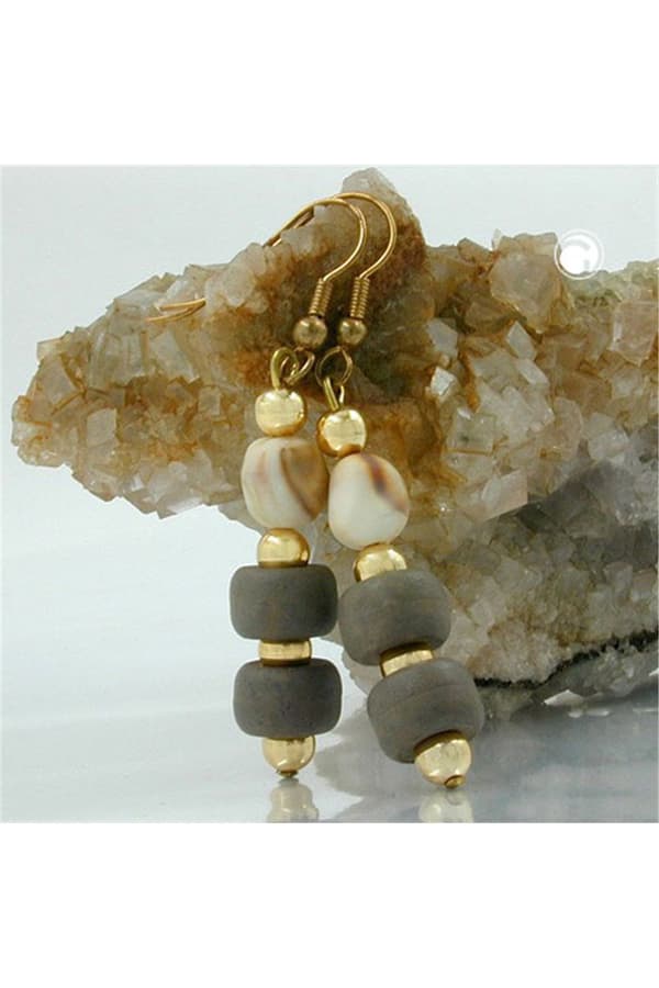 Hook Earrings Grey Beige Gold Coloured - GL03272