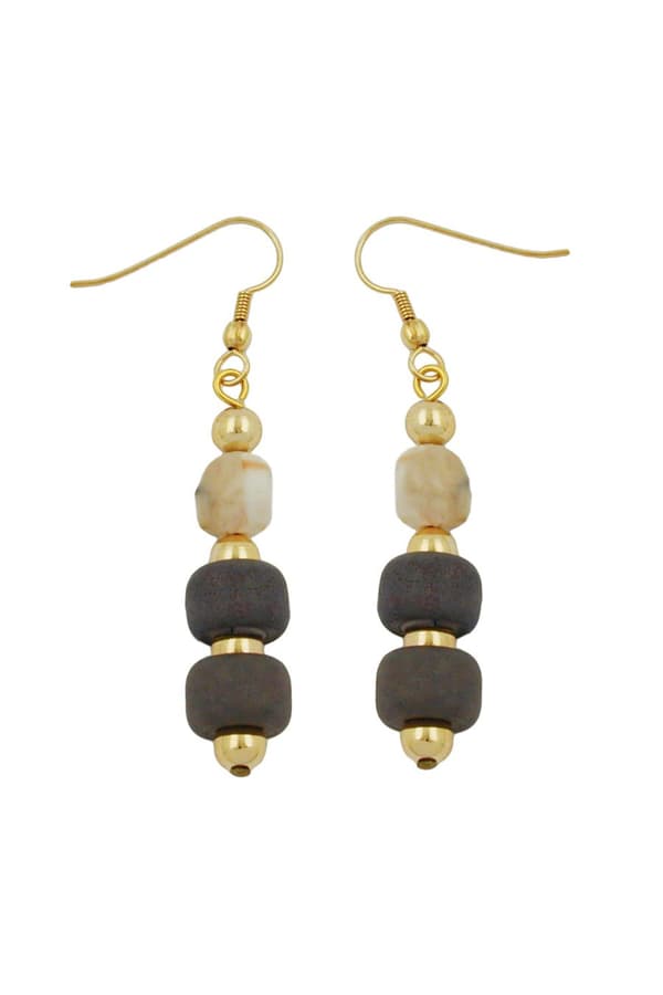 Hook Earrings Grey Beige Gold Coloured - GL03272