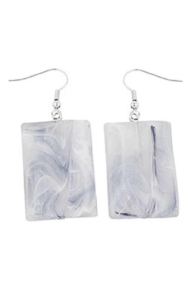 Hook Earrings Grinded Rectangle White Grey Marbled - GL03191