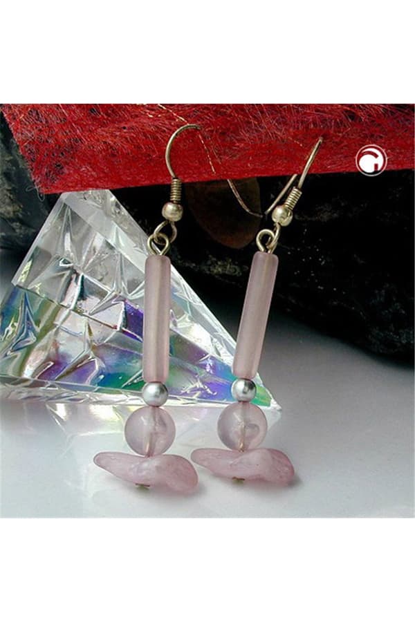 Hook Earrings Lilac Beads Silver Coloured - GL03043