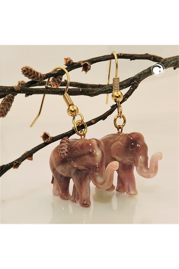 Hook Earrings Elephants Brown - GL02984