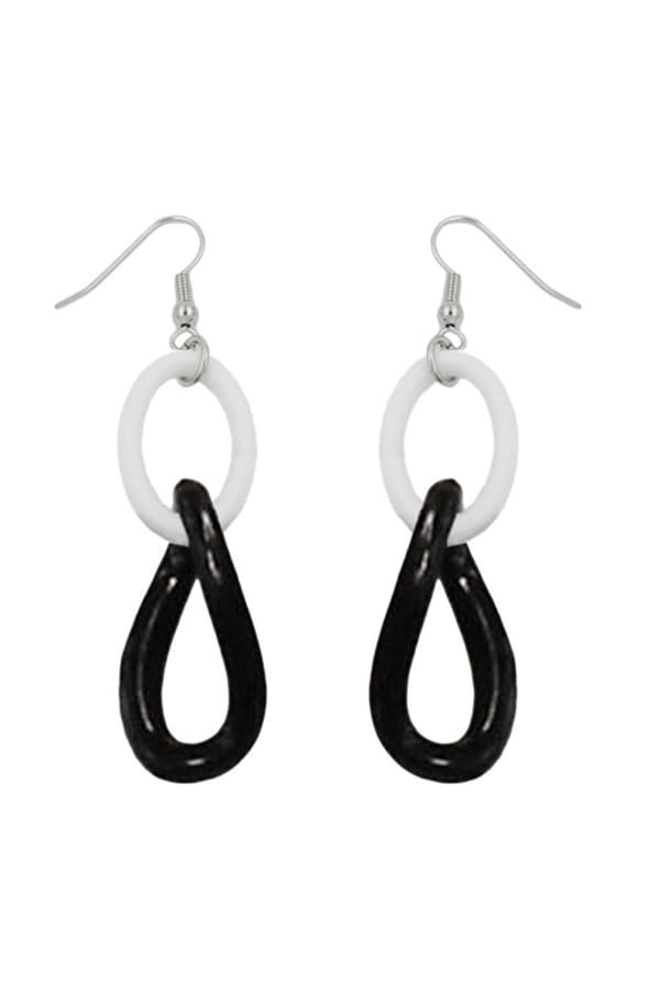 Hook Earrings Plastic Chain Links Black And White - GL02667