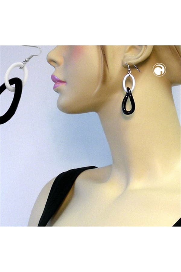 Hook Earrings Plastic Chain Links Black And White - GL02667