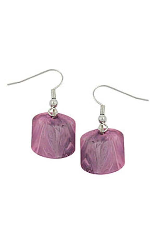 Hook Earrings Slanted Bead Pink Marbled - GL02529