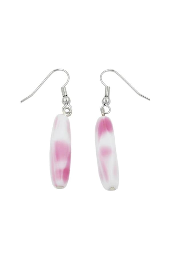 Hook Earrings Glass Bead White Pink - GL02522