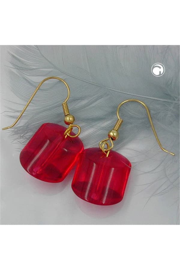 Hook Earrings Red Beads Gold Coloured - GL02499