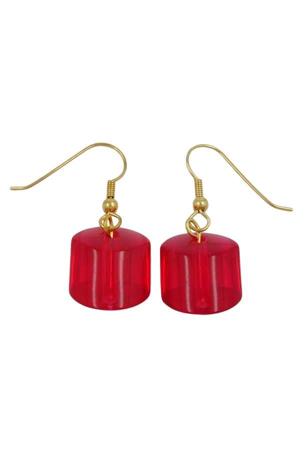 Hook Earrings Red Beads Gold Coloured - GL02499