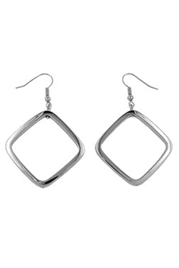 Hook Earrings Square Silver Coloured Shiny - GL02392