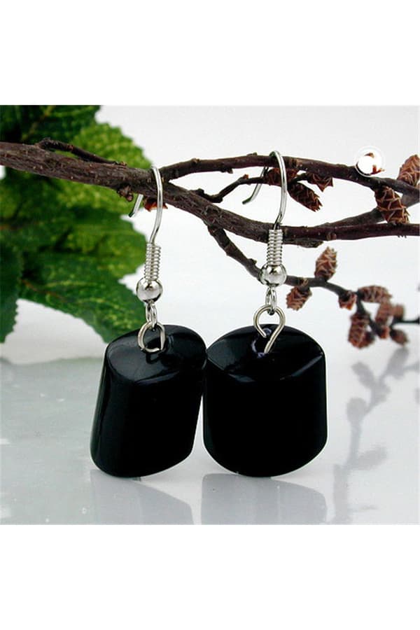 Hook Earrings Slanted Bead Black - GL00463