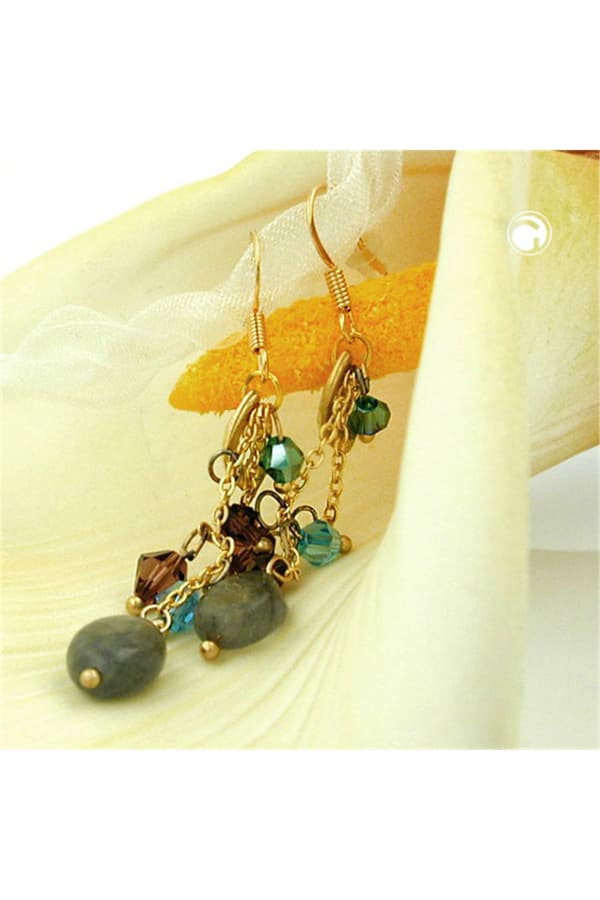 Hook Earrings Stone Glass Beads Multi Colour - GL01481