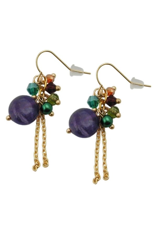 Hook Earrings Stone Glass Beads Multi Colour - GL01482