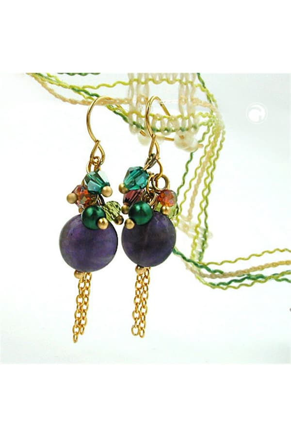 Hook Earrings Stone Glass Beads Multi Colour - GL01482