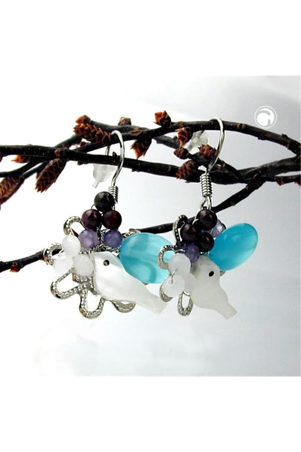 Hook Earrings Stone Bird & Flower - GL01483