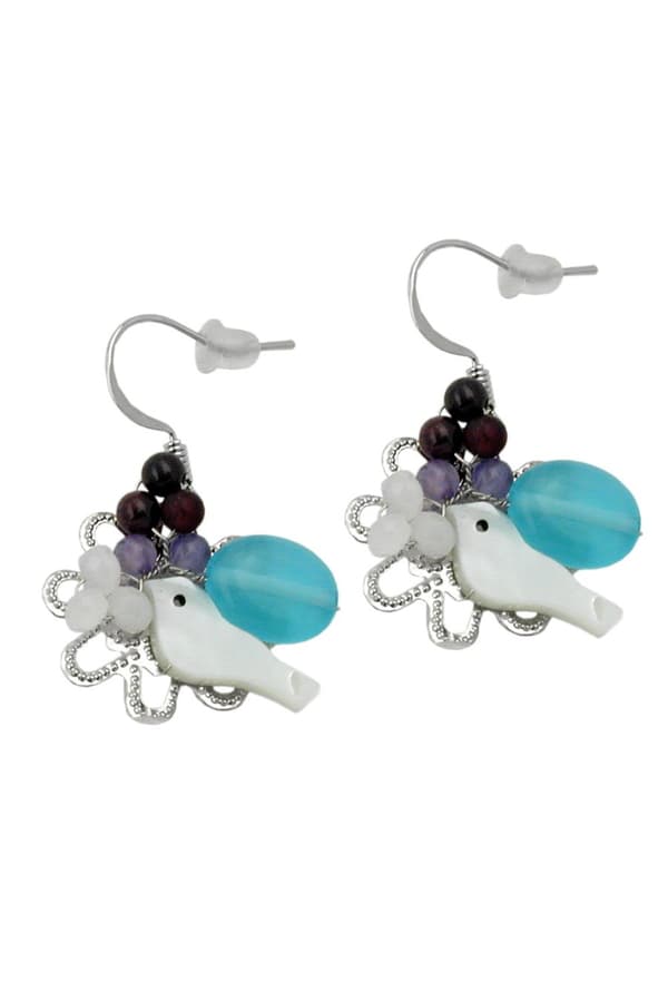 Hook Earrings Stone Bird & Flower - GL01483