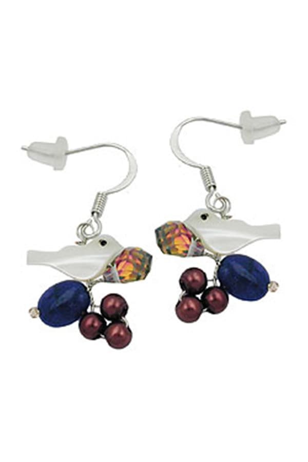 Hook Earrings Stone Beads White Bird Multi Colour - GL01480