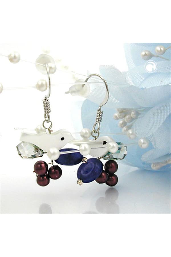 Hook Earrings Stone Beads White Bird Multi Colour - GL01480