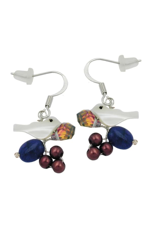 Hook Earrings Stone Beads White Bird Multi Colour - GL01480