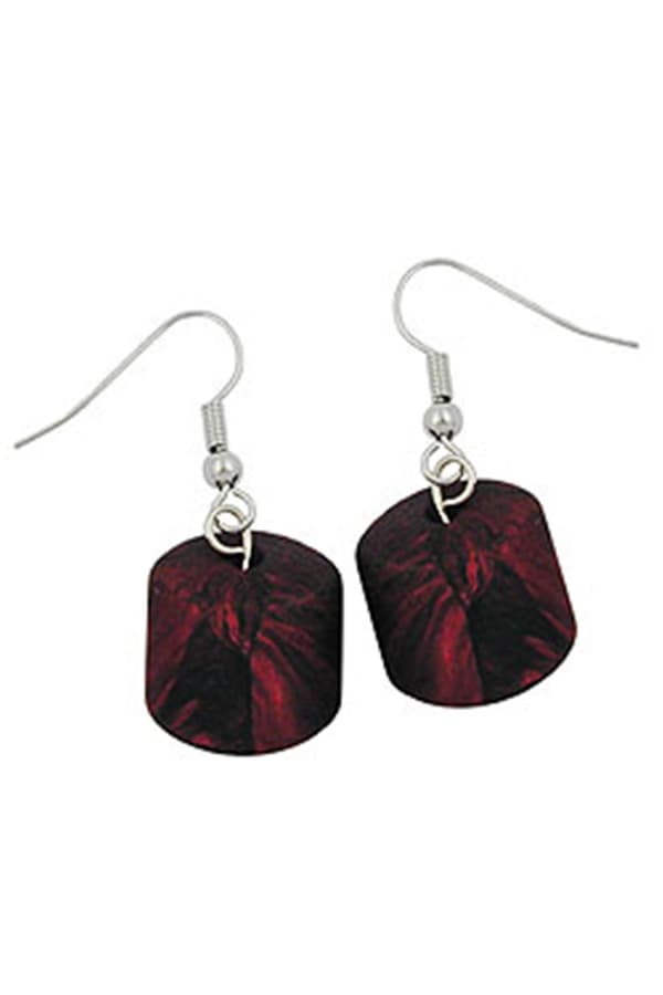 Hook Earrings Slanted Bead Red Metallic - GL01187