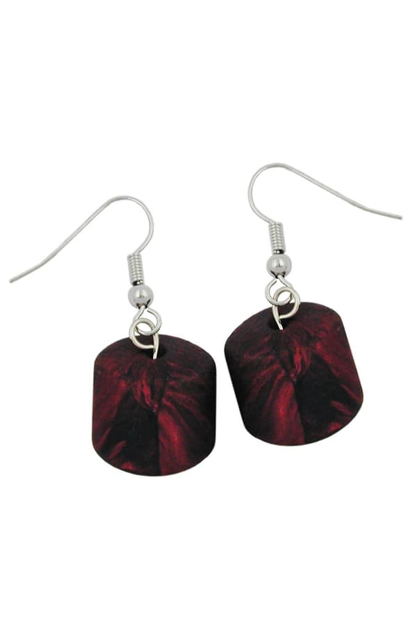 Hook Earrings Slanted Bead Red Metallic - GL01187